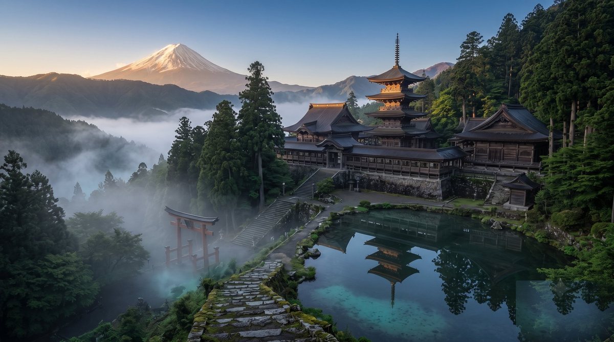 A temple roofline in Japan