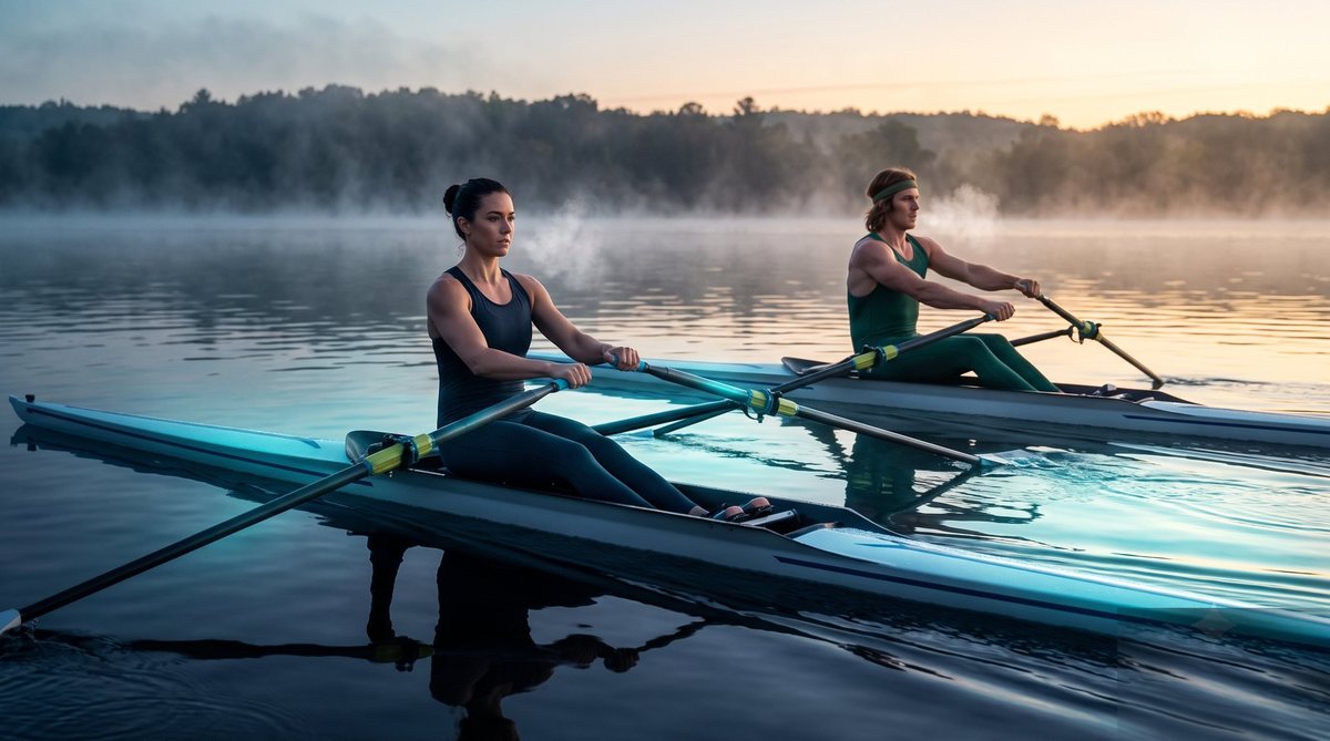 A rowing shell on still water