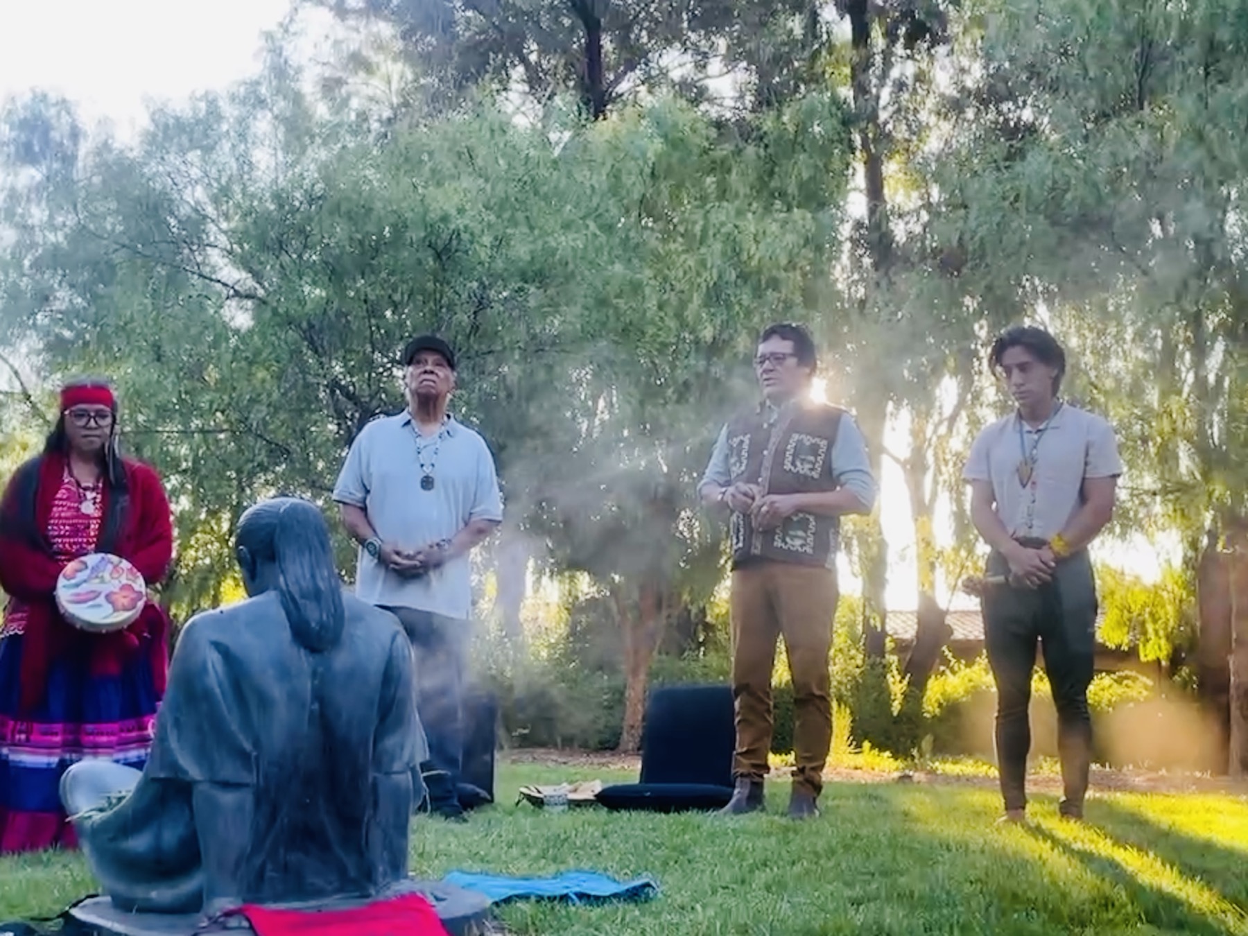 Tony Skrelūnas leading a dawn gathering outdoors